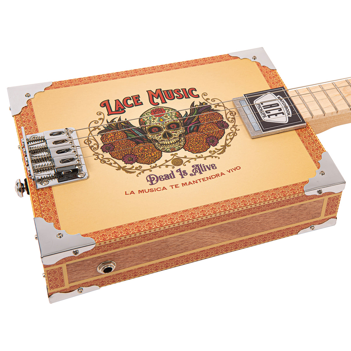 Lace Cigar Box Electric Guitar ~ 4 String ~ Dead Is Alive