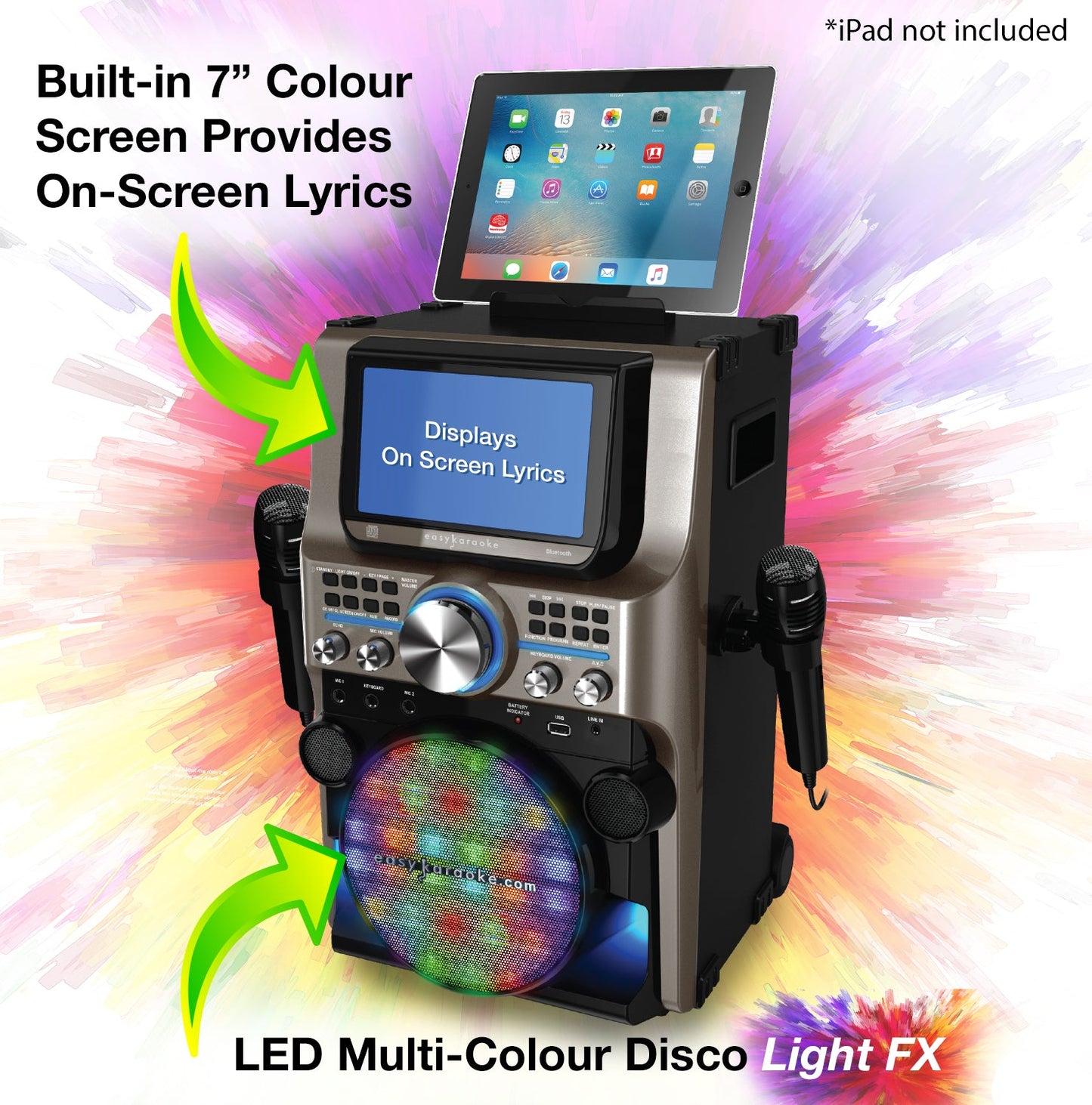 Easy Karaoke Ultimate Bluetooth® Karaoke Machine with LED Multi-Colour Light Effects