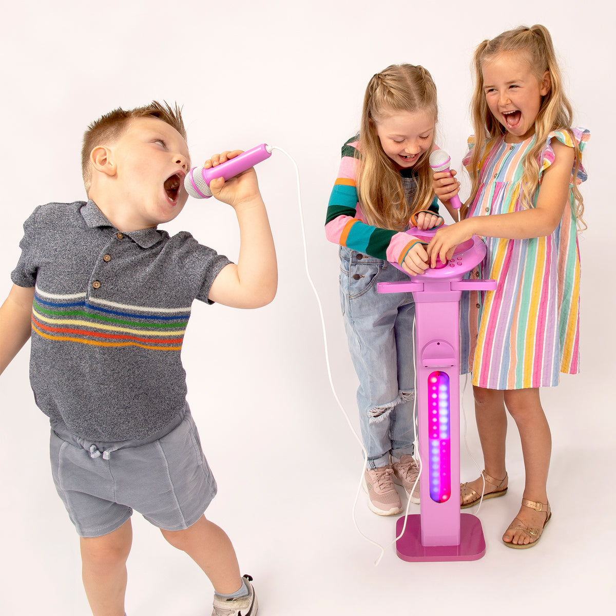 Easy Karaoke Bluetooth® Kids Singalong Pedestal Karaoke Machine ~ Pink