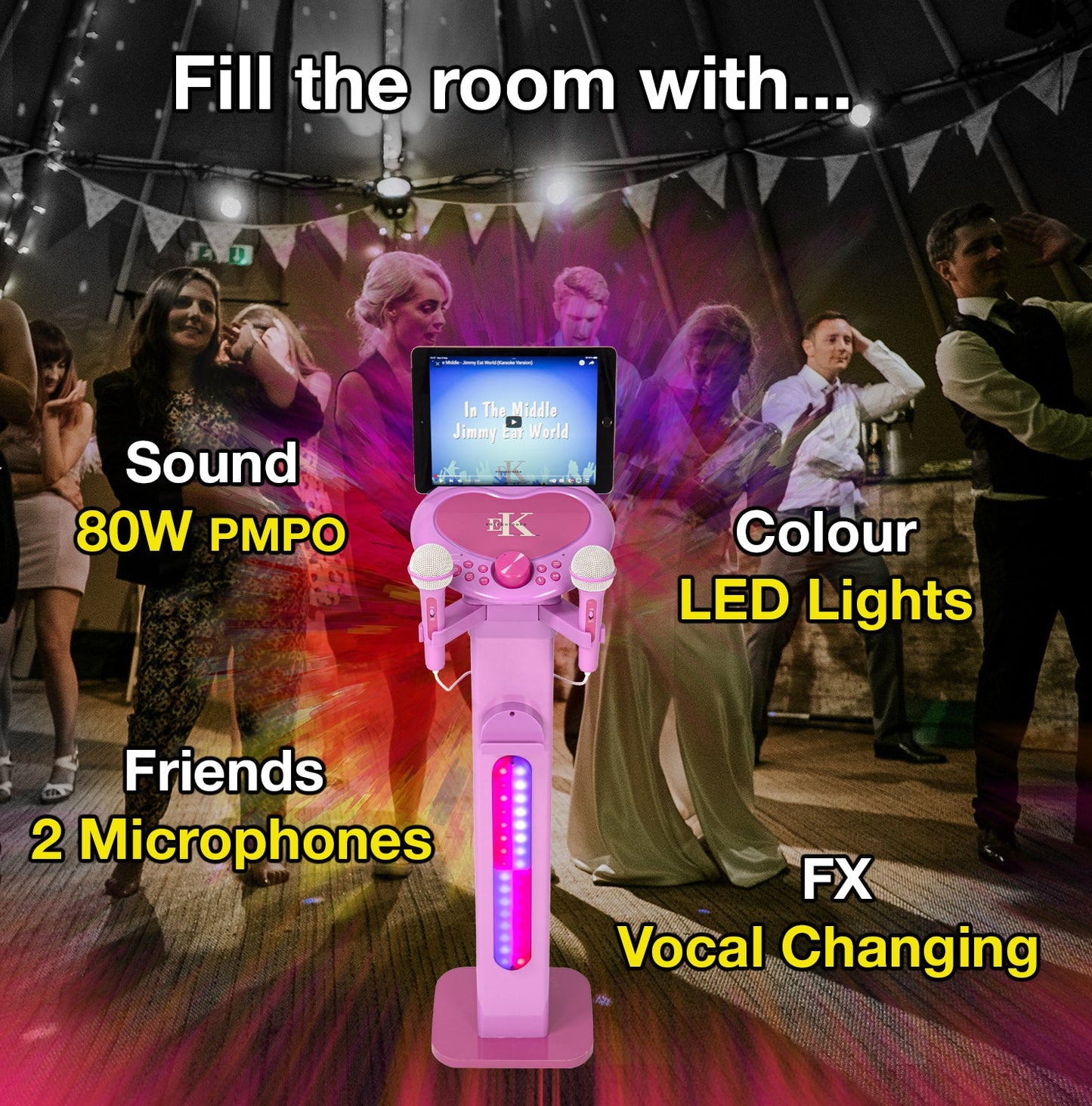 Easy Karaoke Bluetooth® Kids Singalong Pedestal Karaoke Machine ~ Pink