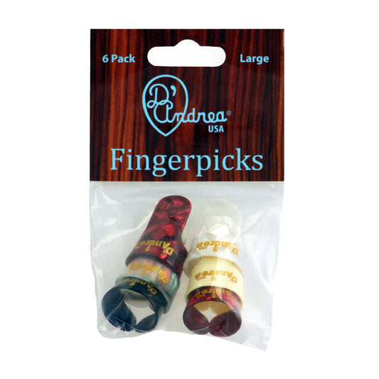 D'Andrea Large Finger Pick Pack ~ Deluxe Colours ~ 6 Picks