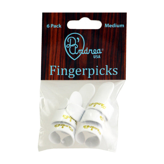 D'Andrea Medium Finger Pick Pack - White | 6 Picks