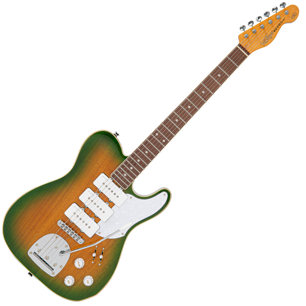 Vintage REVO Series Trio Electric Guitar | Green/Yellow Burst