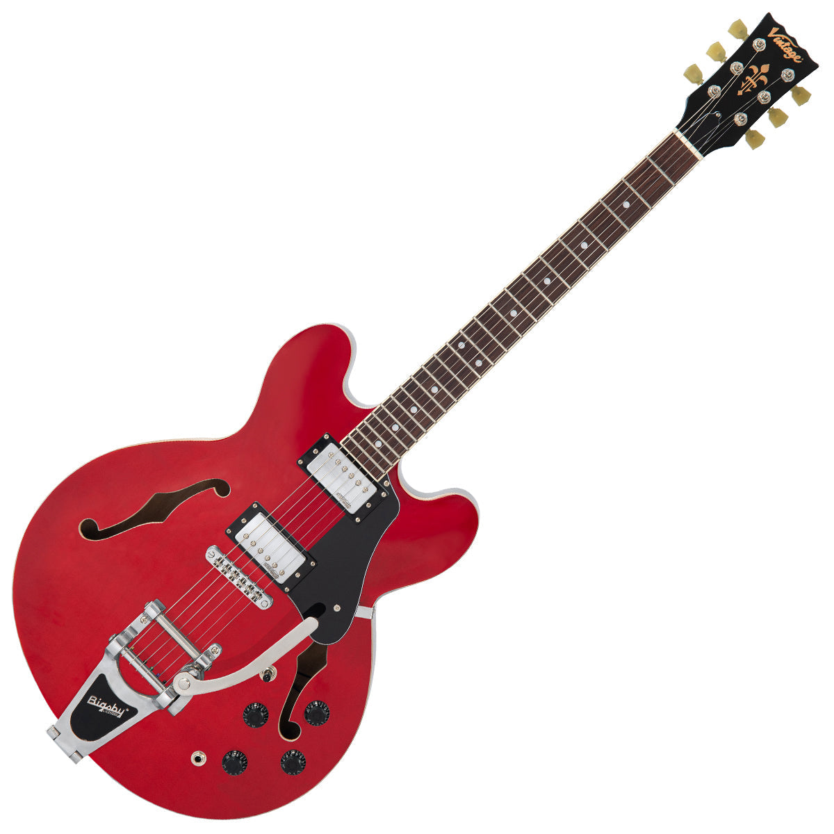 Vintage VSA500B ReIssued Semi Acoustic Guitar w/Bigsby | Cherry Red