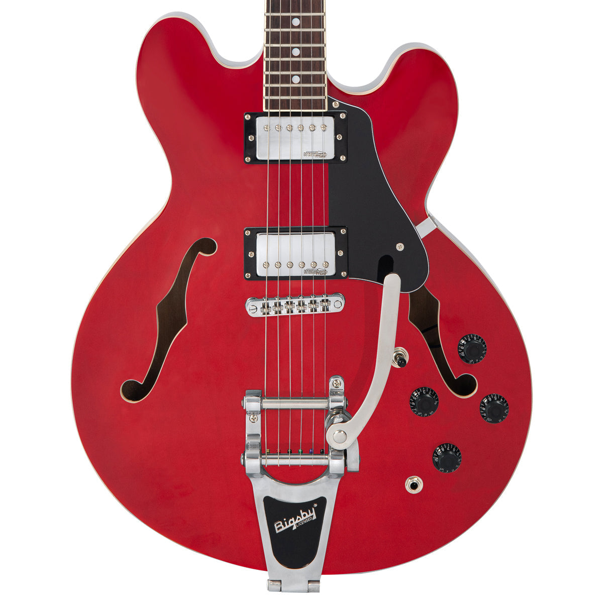 Vintage VSA500B ReIssued Semi Acoustic Guitar w/Bigsby | Cherry Red