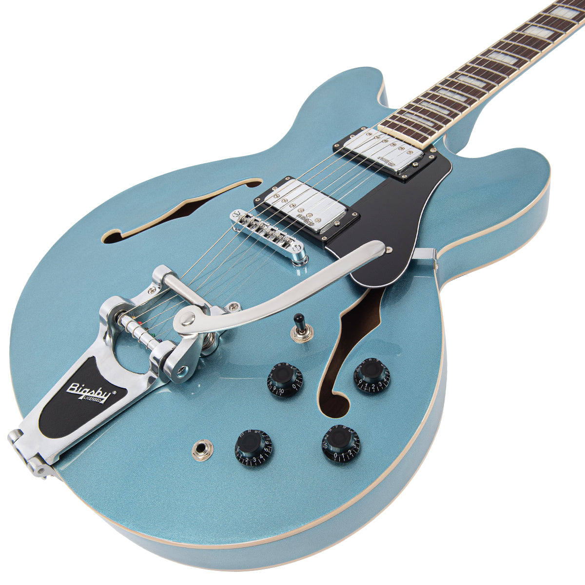 Vintage VSA500B ReIssued Semi Acoustic Guitar w/Bigsby | Gun Hill Blue