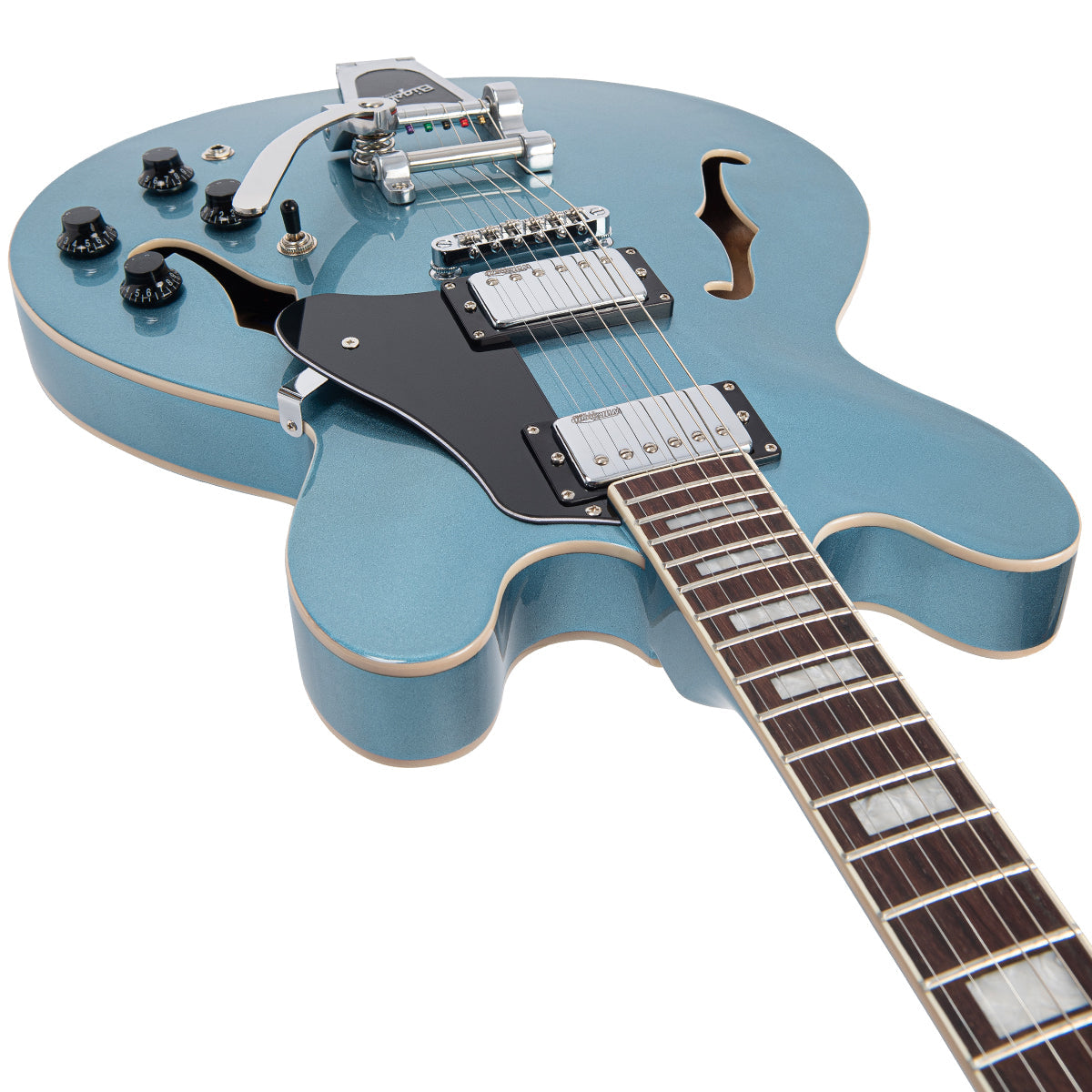 Vintage VSA500B ReIssued Semi Acoustic Guitar w/Bigsby | Gun Hill Blue