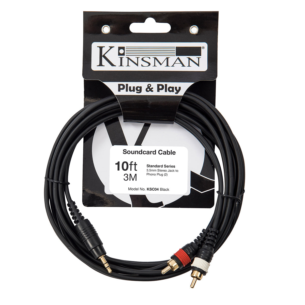 Kinsman Standard Soundcard Cable ~ 3.5mm Stereo/2 x Phono ~ 10ft/3m