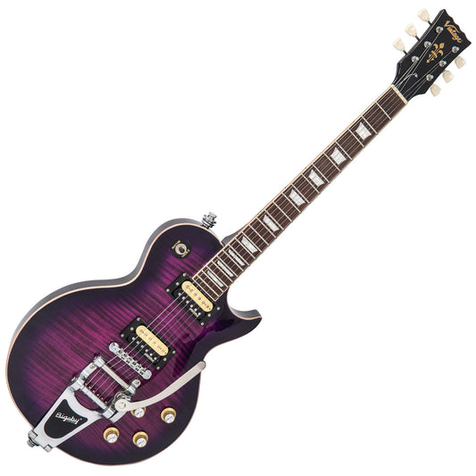 Vintage V100 Re-Issued Electric Guitar w/Bigsby | Flamed Purpleburst