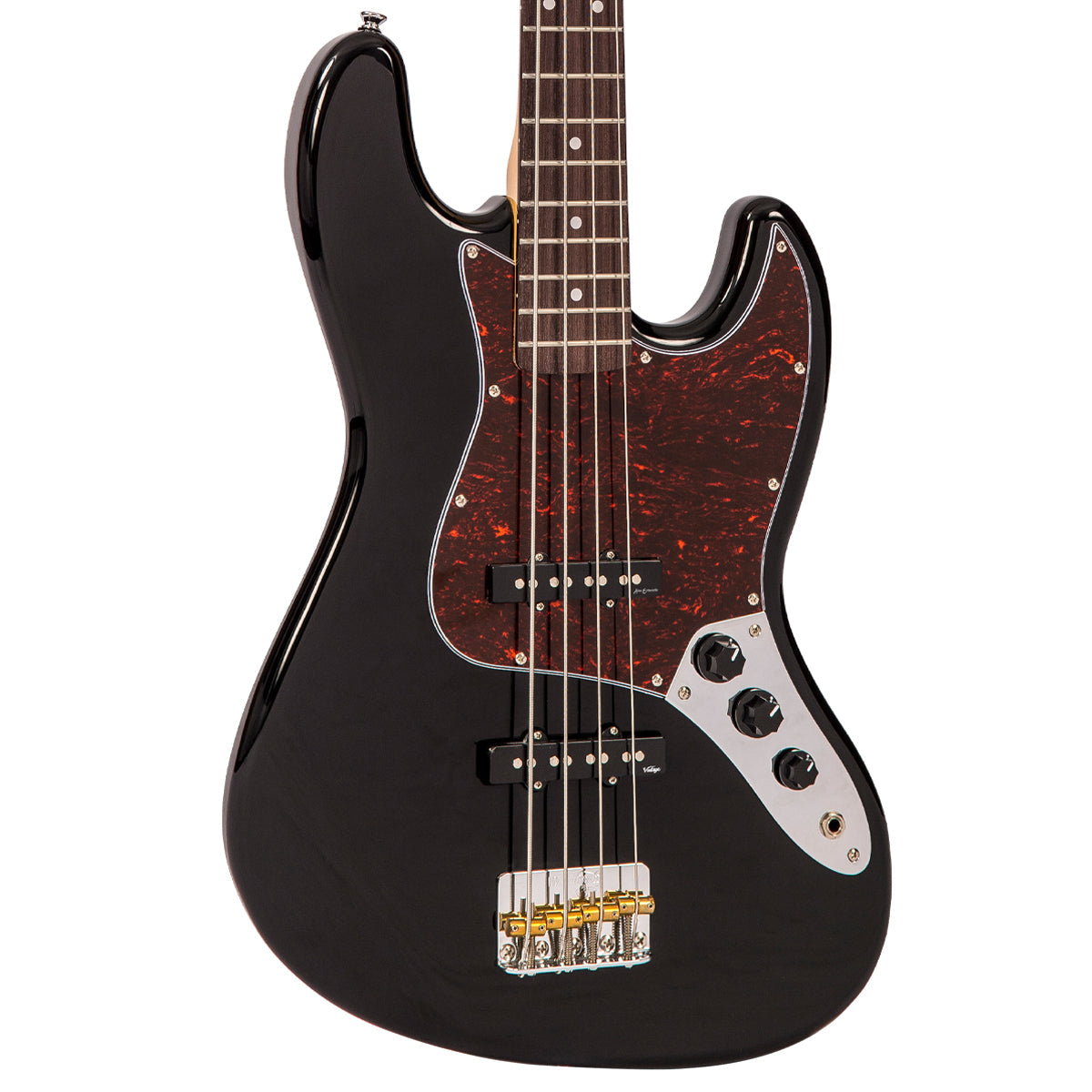 Vintage V49 Coaster Series Bass Guitar | Gloss Black