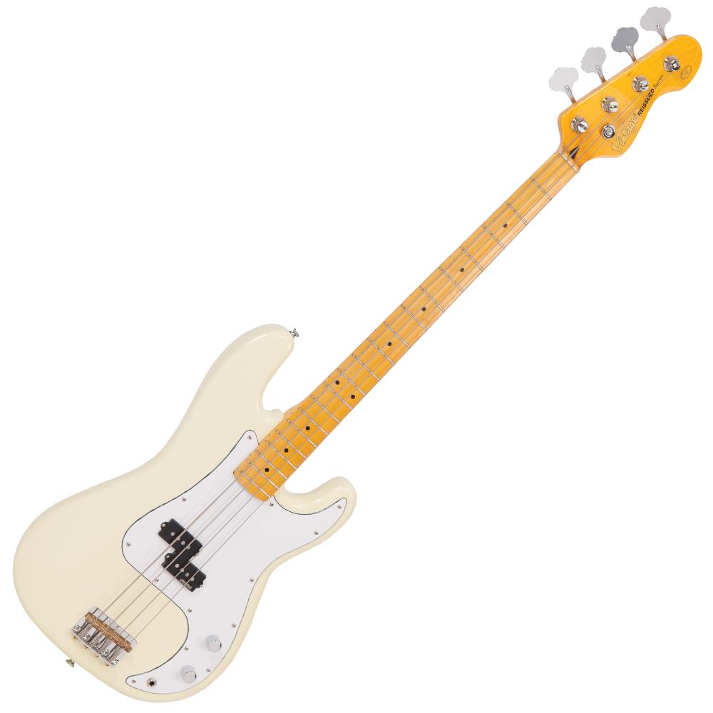 Vintage V4 Re-Issued Maple Fingerboard Bass | Vintage White