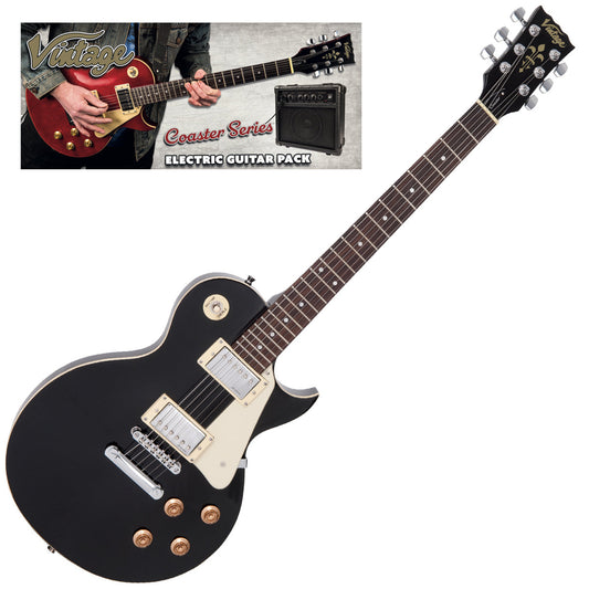 Vintage V10 Coaster Series Electric Guitar Pack | Gloss Black