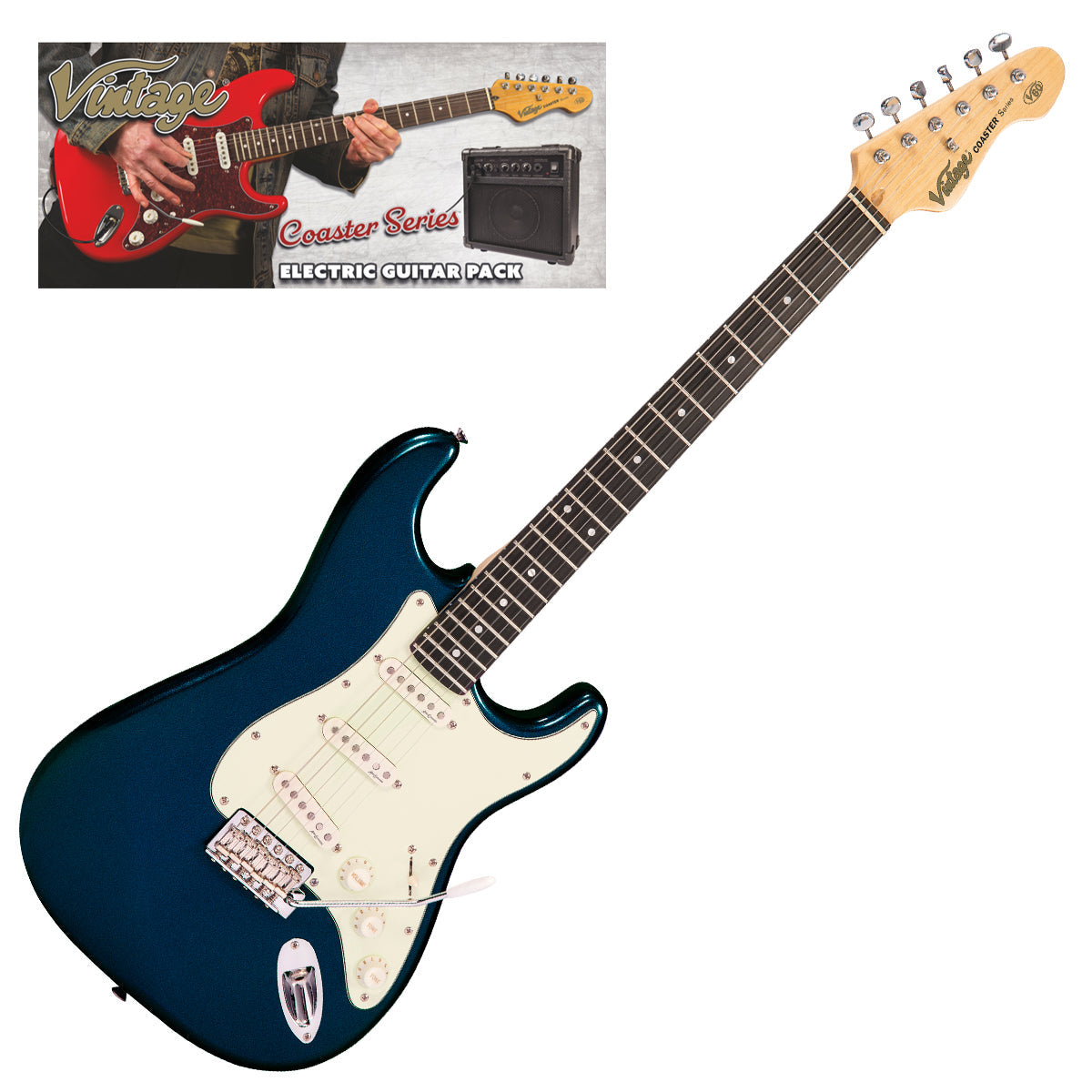 Vintage V60 Coaster Series Electric Guitar Pack | Candy Apple Blue