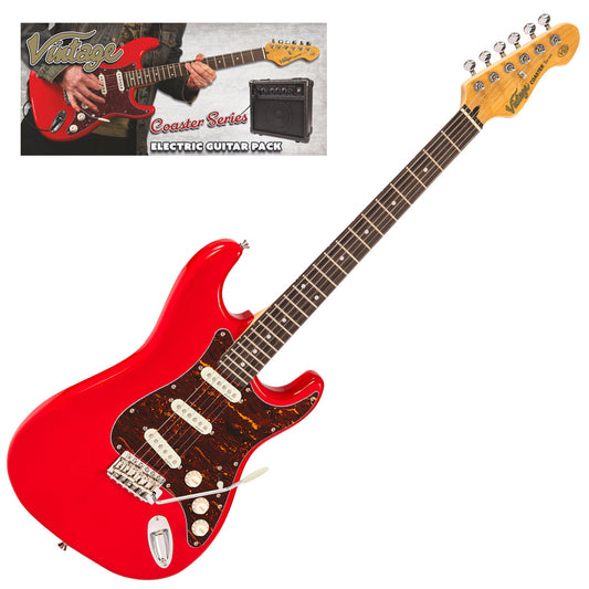 Vintage V60 Coaster Series Electric Guitar Pack | Gloss Red