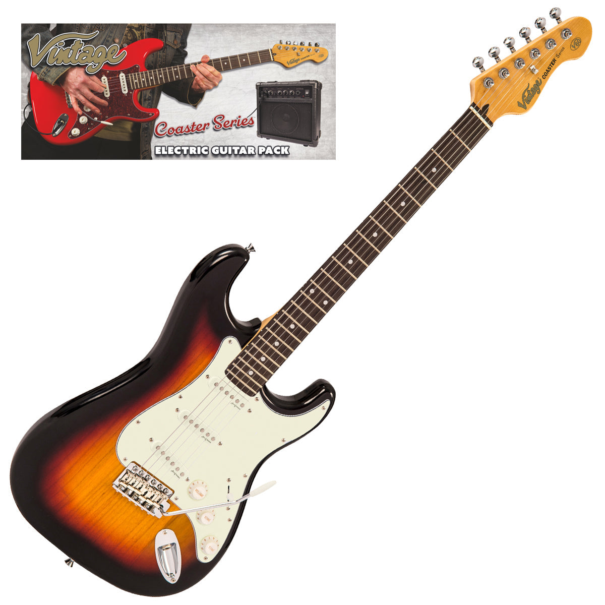 Vintage V60 Coaster Series Electric Guitar Pack | 3 Tone Sunburst